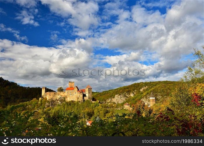 Beautiful autumn landscape in Austria with a nice old Hardegg castle.