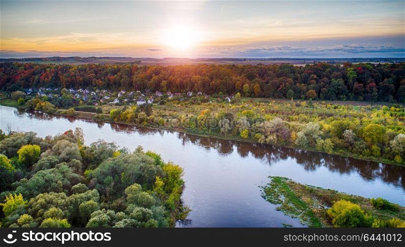 Beautiful autumn landscape river and trees