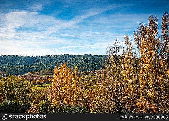Beautiful autumn landscape view on sunny day