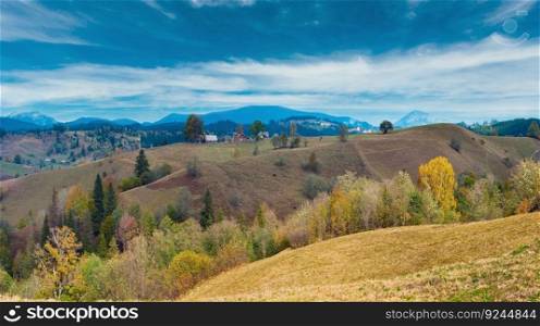 Beautiful autumn mountain country panorama  Carpathian. Ukraine .