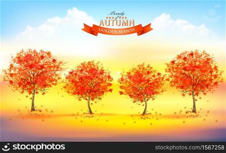 Beautiful autumn nature background with trees and landscape. Vector.