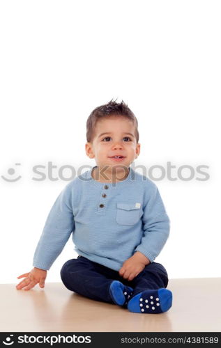 Beautiful baby crawling on the floor isolated on white background