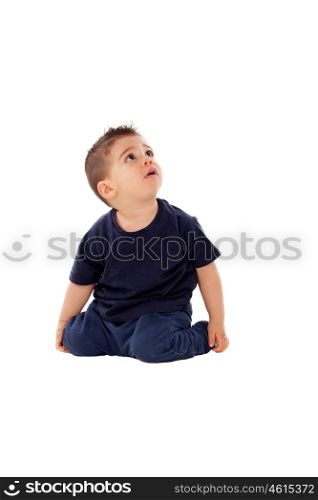 Beautiful baby crawling on the floor isolated on white background