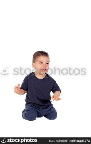 Beautiful baby crawling on the floor isolated on white background