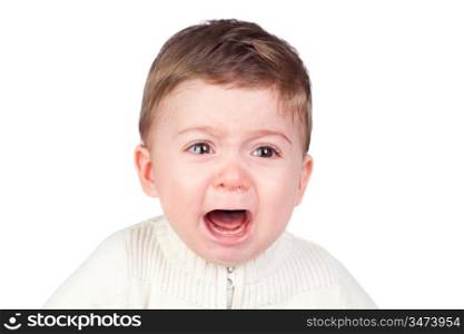 Beautiful baby crying isolated on white background