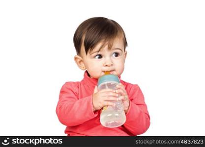 Beautiful baby with a Feeding bottle isolated on white background