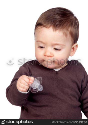 Beautiful baby with a pacifier isolated on white background