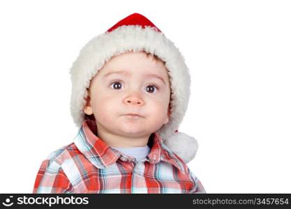 Beautiful baby with Christmas hat isolated on white background