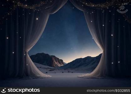 Beautiful Backdrop with Nature Landscape at Night and Light from Stars on Stage