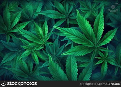 Beautiful background green cannabis leaves. Alternative herb medicine. Generative AI