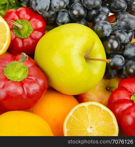 beautiful background of a set of vegetables and fruits