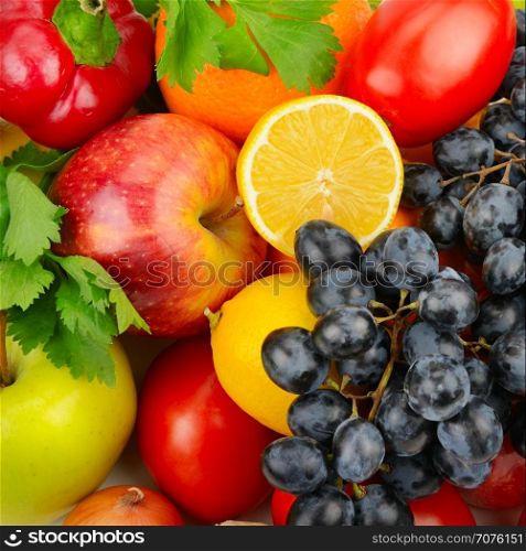 beautiful background of a set of vegetables and fruits