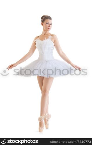 beautiful ballerina in classical tutu on a white background