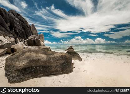 Beautiful beach Anse Source D’argent in Praslin, Seychelles