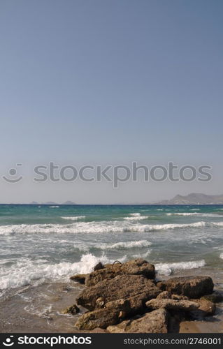 beautiful beach in Kos, Greece (Turkey on the background)