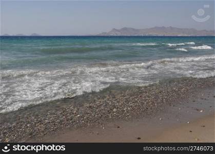 beautiful beach in Kos, Greece (Turkey on the background)