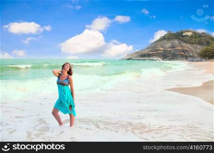 Beautiful beach in the Thailand, with a woman on the beach