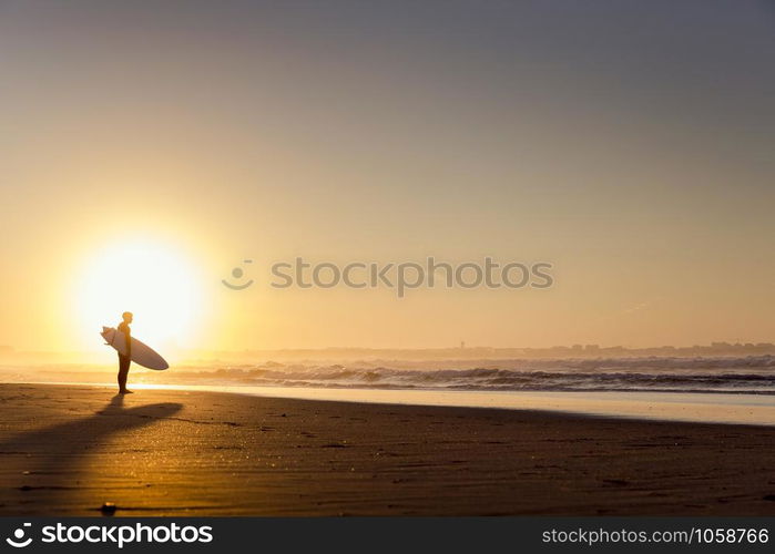 Beautiful beach lansdscape with surfers ready to hit the waves