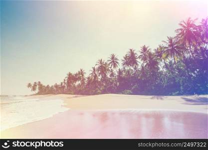 Beautiful beach on tropical island vintage stylized with film light leaks