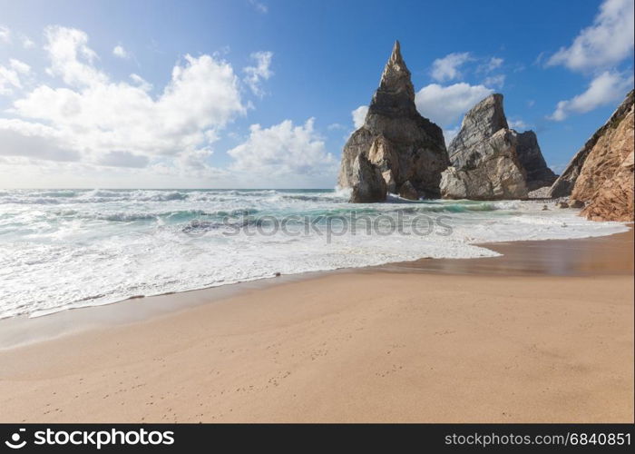 Beautiful beach Praia da Ursa at sunny day, Portugal