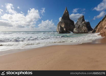 Beautiful beach Praia da Ursa at sunny day, Portugal