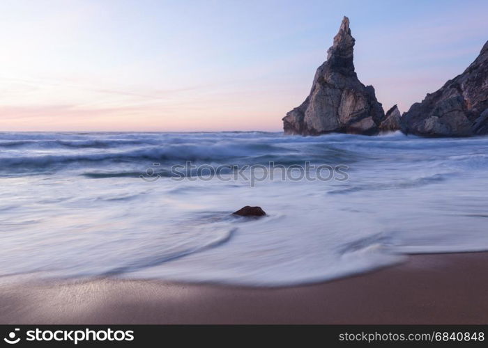 Beautiful beach Praia da Ursa at sunset, Portugal