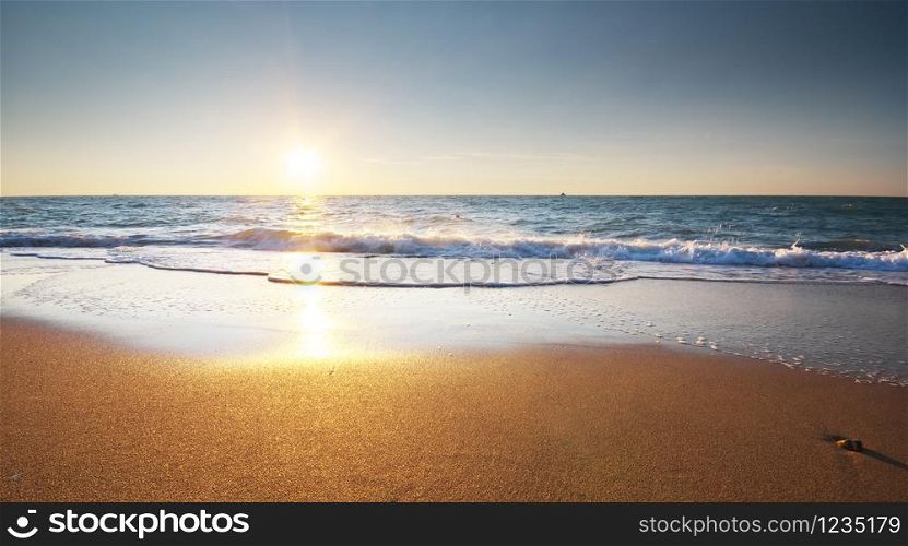 Beautiful beach shore seascape. Summer nature composition.