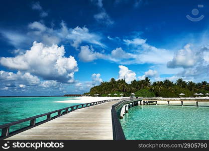 Beautiful beach with jetty at Maldives