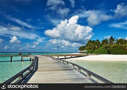 Beautiful beach with jetty at Maldives