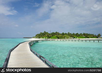 Beautiful beach with jetty at Maldives