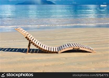 Beautiful beach with lounger at Seychelles, Mahe