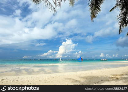 Beautiful beach with palm trees at Philippines