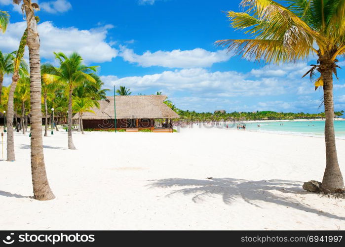 Beautiful beach with water bungalows at Maldives