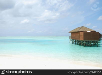 beautiful beach with water villas in Maldivian Island