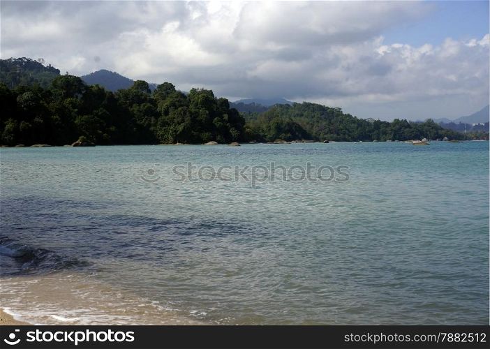 Beautiful beach with white sand coast of Langkawi.