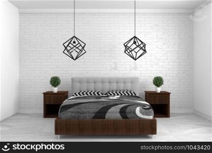 Beautiful,Bedroom in modern interior design on white floor and white wall background, empty room. 3D rendering