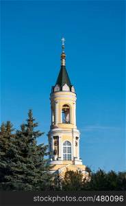 Beautiful bell tower in the village Cherkutino, Vladimir Region, Russia