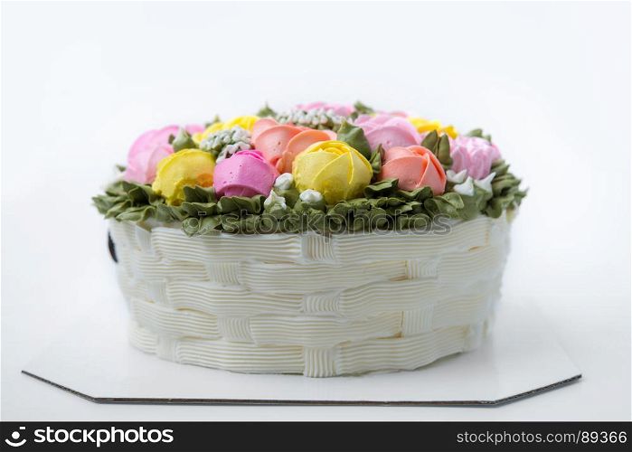 beautiful birthday cake with the cream of flowers