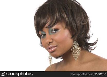 Beautiful black woman looking shy