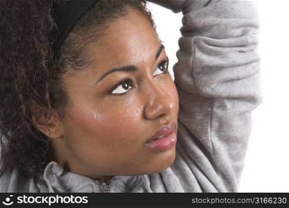 Beautiful black woman sweating after her workout