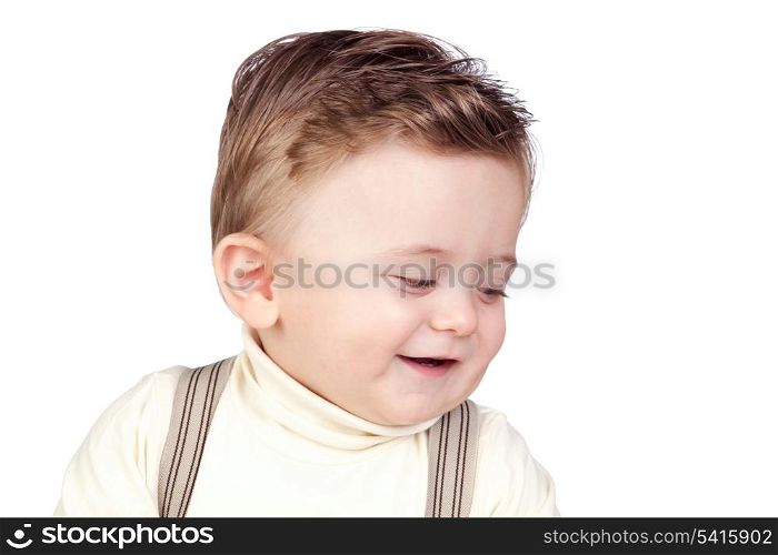 Beautiful blond baby with blue eyes isolated on white background
