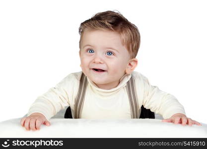 Beautiful blond baby with blue eyes isolated on white background