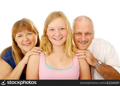 Beautiful blond, blue eyed family. Father, mother and teen daughter.