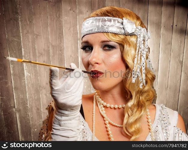 beautiful blond flapper girl smoking