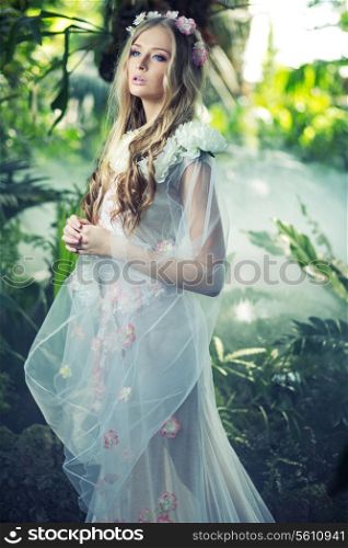 Beautiful blond lady with the flower wreath