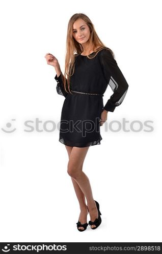 Beautiful blond woman wearing black dress