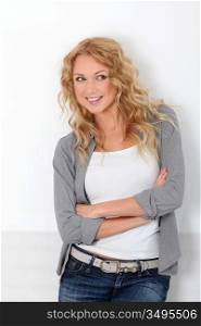 Beautiful blond woman with trendy look