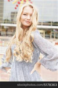 Beautiful blonde model with wavy hair