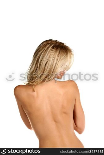 Beautiful Blonde Woman with long hairs isolated on white