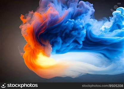 Beautiful blue and orange dual tone smoke art background.